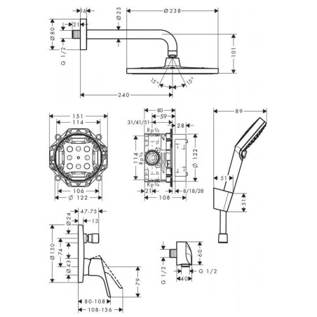 Hansgrohe Crometta - Set de douche S 240, avec mitigeur Logis encastré, chrome 27958000