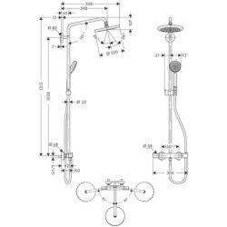 Hansgrohe Croma 220 - Set de douche Showerpipe avec thermostat, 220 mm, 1 jet, chrome 27185000
