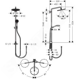 Hansgrohe Croma Select S - Set de douche 280 1 jet Showerpipe pour rénovation, chrome 26793000