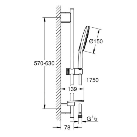Grohe Vitalio SmartActive - Set de pommeau de douche 3 jets, barre et flexible, chrome 26598000