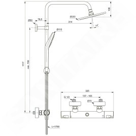 Ideal Standard CeraTherm - Set de douche T50 avec thermostat, 200 mm, 3 jets, chrome A7225AA