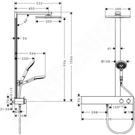 Hansgrohe Raindance E - Set de douche Showerpipe 300 avec thermostat 600, EcoSmart 9 l/min, chrome 27364000