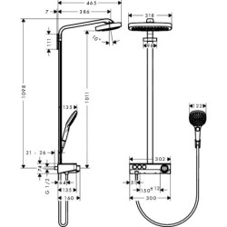 Hansgrohe Raindance Select E - Set de douche Showerpipe 300 avec thermostat ShowerTablet Select, 3 jets, blanc/chrome 27127400