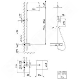 Steinberg 390 - Ensemble de douche avec thermostat, 258x186 mm, noir mat 390 2700 S