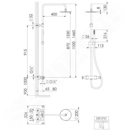 Steinberg 250 - Ensemble de douche avec thermostat, diamètre 200 mm, chrome 250 2721