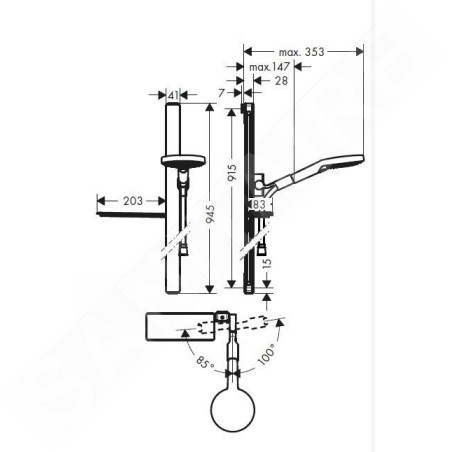 Hansgrohe Raindance Select S - Set de douche 120, 3 jets, EcoSmart 9l/min, barre de douche 900 mm, chrome 27649000