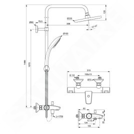 Ideal Standard CeraTherm - Set de douche avec thermostat de baignoire, diamètre 200 mm, 3 jets, chrome A7590AA