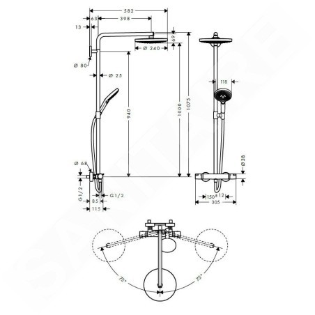 Hansgrohe Raindance Select S - Set de douche avec thermostat, 240 mm, 2 jets, chrome 27129000