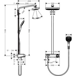 Hansgrohe Raindance Select E - Set de douche Showerpipe 300 avec thermostat, 2 jets, EcoSmart 9 l/min, chrome 27283000