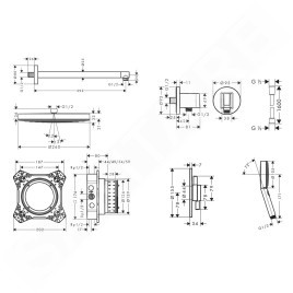 Hansgrohe - Set de douche avec mitigeur encastré, corps d’encastrement, diamètre 26 cm, 3 jets, chrome SANI21HHH000