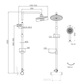 Novaservis Sets de douche - Colonne de douche, douche de tête et douche à main avec support et flexible, hauteur 1060 mm,