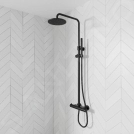 Steinberg 100 - Ensemble de douche avec thermostat, diamètre 200 mm, noir mat 100 2721 S