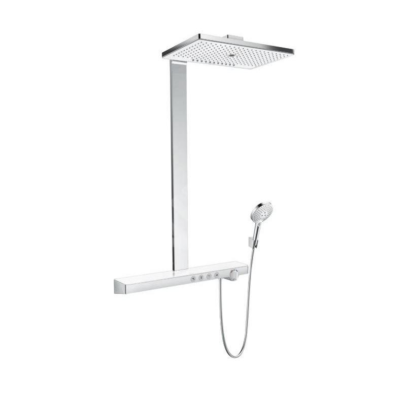 Hansgrohe Rainmaker Select - Set de douche Showerpipe 460 avec thermostat, 3 jets, EcoSmart 9 l/min, blanc/chrome 27029400