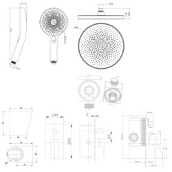 kielle Vega - Set de douche avec mitigeur encastré, 2 sorties, avec accessoires et corps d’encastrement, noir mat 20618SP44