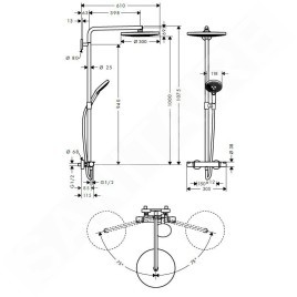 Hansgrohe Raindance Select S - Set de douche avec thermostat, 300 mm, 2 jets, blanc/chrome 27133400