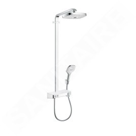 Hansgrohe Raindance Select E - Set de douche Showerpipe 300 avec thermostat, 3 jets, EcoSmart 9 l/min, blanc/chrome 27283400