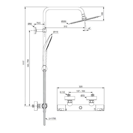 Ideal Standard CeraTherm - Ensemble de douche avec thermostat, diamètre 250 mm, 3 jets, chrome A7565AA
