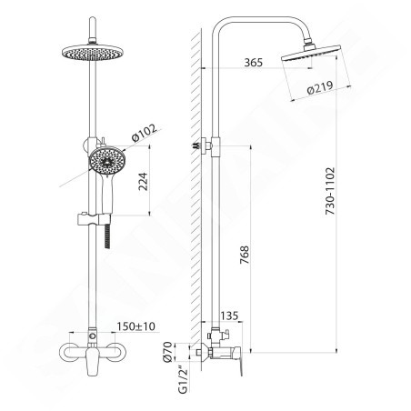 Aqualine Lotta - Set de douche avec mitigeur, 4 jets, chrome LT690B