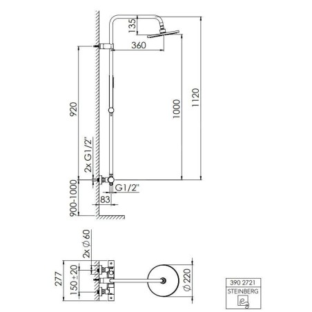 Steinberg 390 - Set de douche avec thermostat, diamètre 220 mm, chrome 390 2721