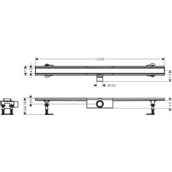Hansgrohe RainDrain Compact - Caniveau de douche 120 cm, avec grille, acier inoxydable brossé 56184800