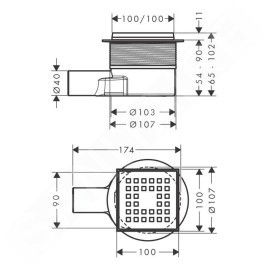 Hansgrohe RainDrain Point - Bonde de sol, 10 x 10 cm, inox brossé 56246800