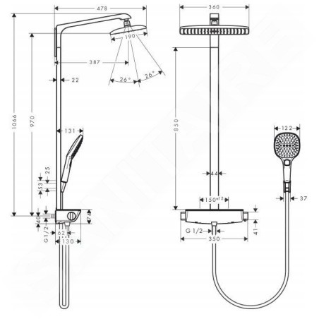 Hansgrohe Raindance Select E - Set de douche avec thermostat, 360 mm, chrome 27112000