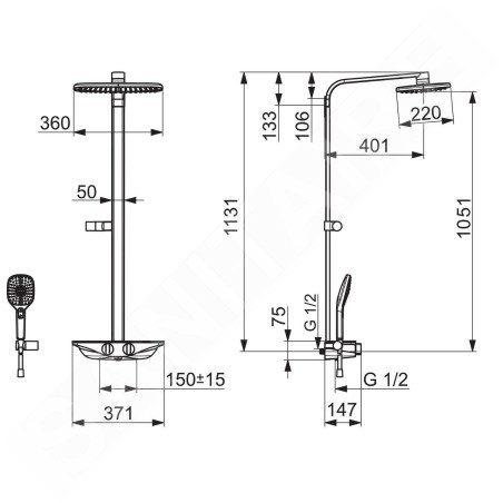 Hansa Emotion - Le set de douche avec thermostat, 360x220 mm, anthracite/chrome 5865017184
