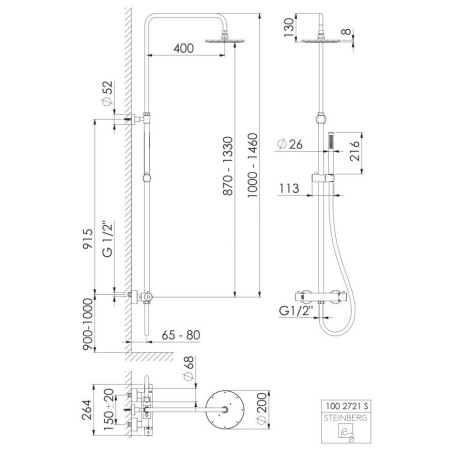 Steinberg 100 - Ensemble de douche avec thermostat, diamètre 200 mm, nickel brossé 100 2721 BN