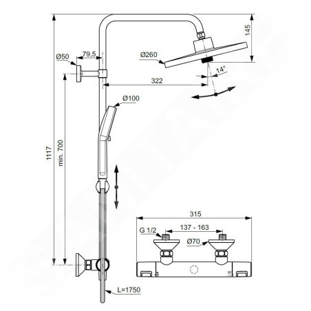Ideal Standard CeraTherm - Set de douche avec thermostat, diamètre 26 cm, 2 jets, noir soyeux A7210XG