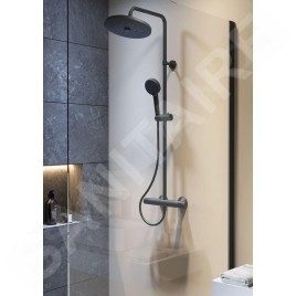 Ideal Standard CeraTherm - Set de douche avec thermostat, diamètre 26 cm, 2 jets, noir soyeux A7210XG