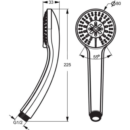 Ideal Standard Idealrain - Pommeau de douche, 3 jets, chrome B9401AA