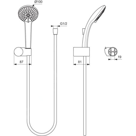 Ideal Standard Idealrain - Set de douche M3 avec douchette 100 mm, 3 jets, chrome B9452AA
