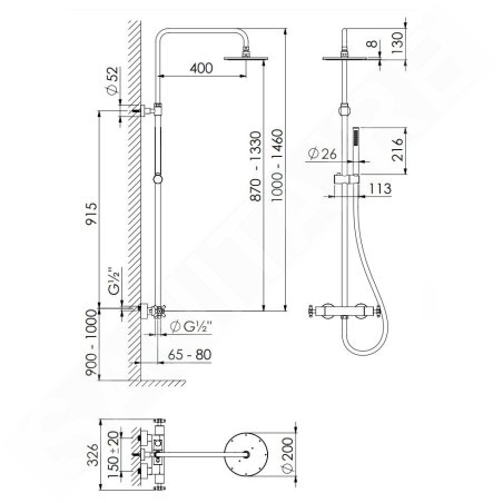 Steinberg 250 - Set de douche avec thermostat, diamètre 200 mm, noir mat 250 2721 S
