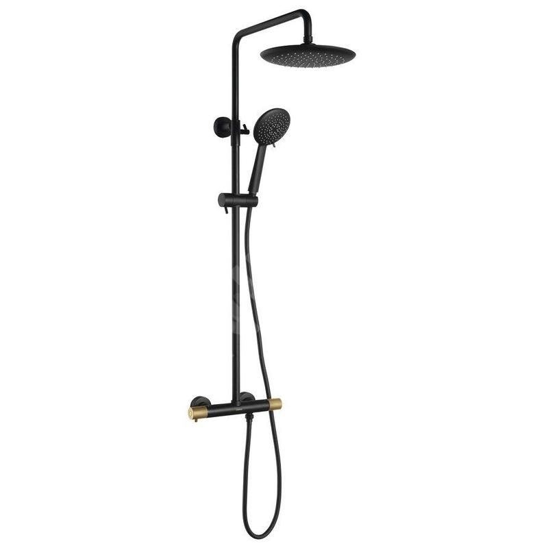 Sapho Solaris - Set de douche avec thermostat, 5 jets, noir mat/doré WD139G