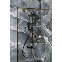 Sapho Solaris - Set de douche avec thermostat, 5 jets, noir mat/doré WD139G