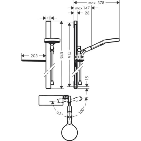 Hansgrohe Rainfinity - Ensemble de pommeau de douche 130, 3jet, barre de douche 900 mm et flexible, EcoSmart, chrome 27672000