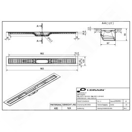I-Drain Linear 54 - Caniveau de douche ABS avec étanchéité, longueur 900 mm IDABS4M09001X1