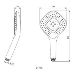 Ideal Standard Idealrain Evo Jet - Douchette manuelle Diamond 134 mm, 3 jets, chrome B1760AA