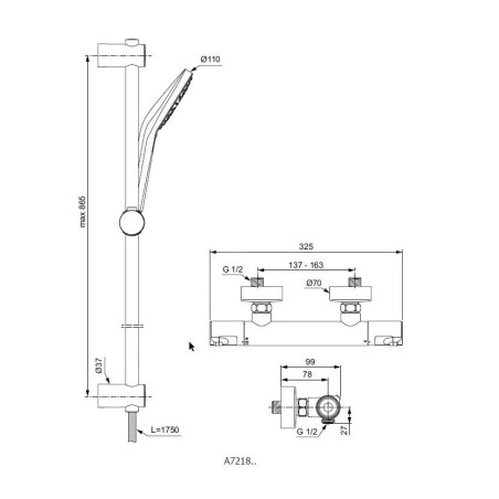 Ideal Standard CeraTherm - Colonne de douche T50 avec thermostat, 3 jets, chrome A7218AA