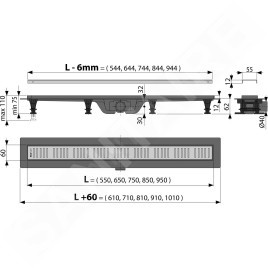 Alcadrain Douchegoten - Bac à douche Simple 650 mm, avec bord pour grille perforée, grille incluse, tapis en acier inoxydable