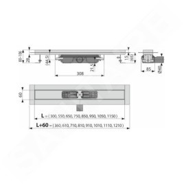 Alcadrain Douchegoten - Caniveau de douche Professional Low 950 mm, avec rebord pour grille pleine, inox APZ106-950