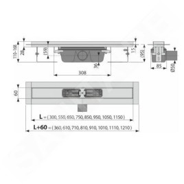 Alcadrain Douchegoten - Caniveau de douche Professional 1050 mm, avec rebord pour grille perforée, inox APZ6-1050