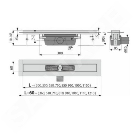 Alcadrain Douchegoten - Caniveau de douche Professional 1050 mm, avec rebord pour grille perforée, inox APZ6-1050