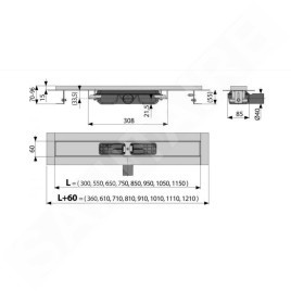 Alcadrain Douchegoten - Caniveau de douche Low 750 mm, avec rebord pour grille perforée, inox APZ101-750