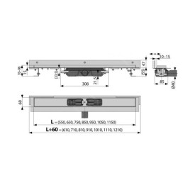 Alcadrain Douchegoten - Caniveau de douche Flexible Low 1050 mm, avec collier ajustable au mur, inox APZ104-1050