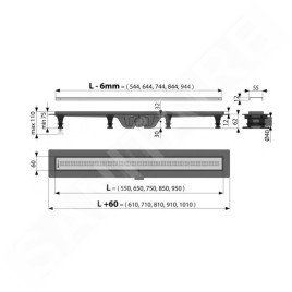 Alcadrain Douchegoten - Caniveau de douche Simple 850 mm, avec bord pour grille perforée, grille incluse, inox mat APZ9-850M