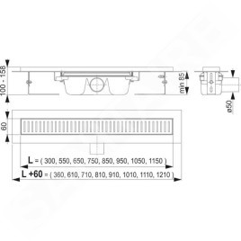 Alcadrain Douchegoten - Caniveau de douche 750 mm, avec rebord pour grille perforée, acier inoxydable APZ1-750