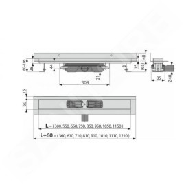 Alcadrain Douchegoten - Caniveau de douche Wall Low 1150 mm, avec rebord pour grille pleine et collier de fixation au mur, inox