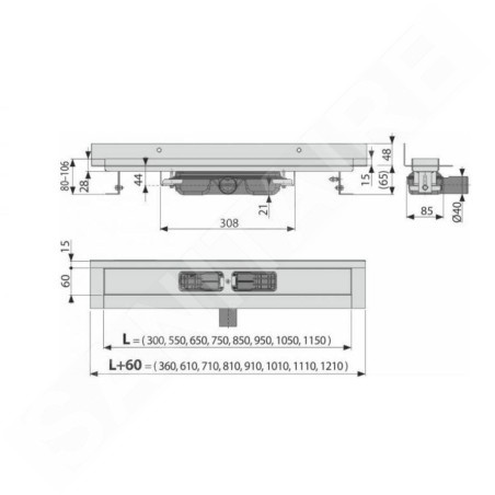 Alcadrain Douchegoten - Caniveau de douche Wall Low 1150 mm, avec rebord pour grille pleine et collier de fixation au mur, inox