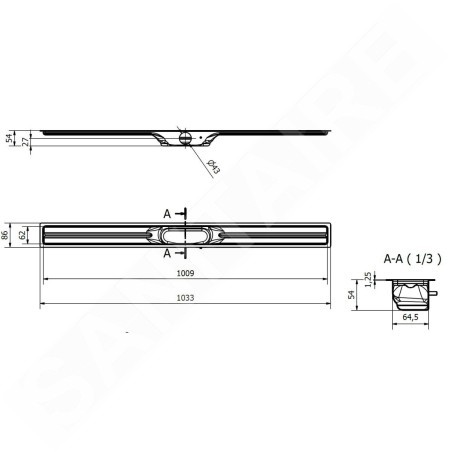 I-Drain Linear 54 - Caniveau de douche en inox, longueur 1000 mm, avec étanchéité ID4M10001X1